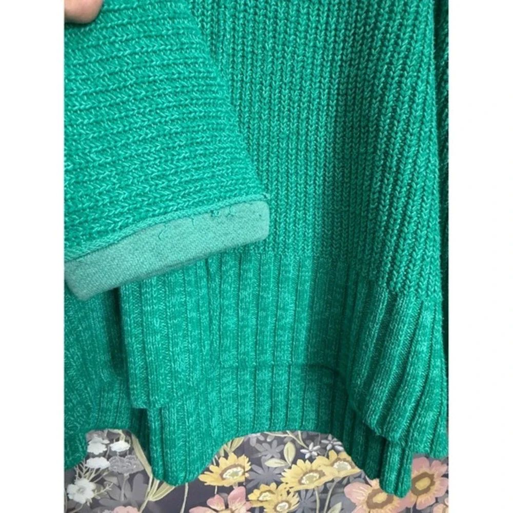 Free People Oversized V Neck Distressed Knit Sweater Teal‎ Green XS